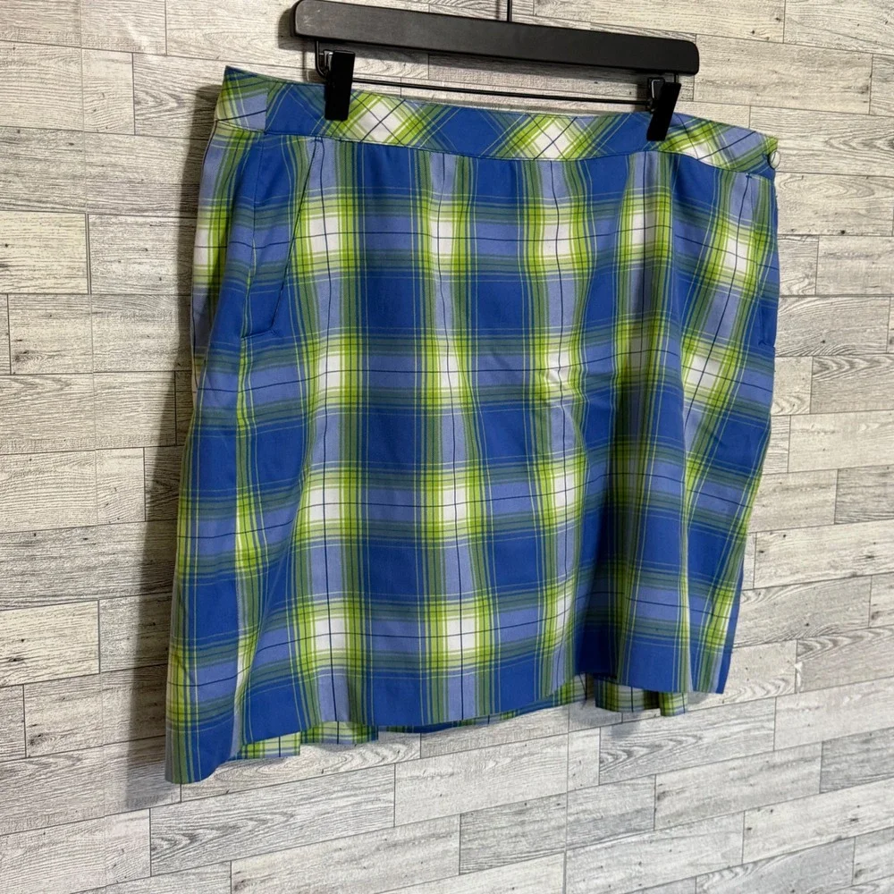 EFP Womens Pro Golf Skort Blue Green White Plaid  Sz-18 Pockets Golfing Athletic